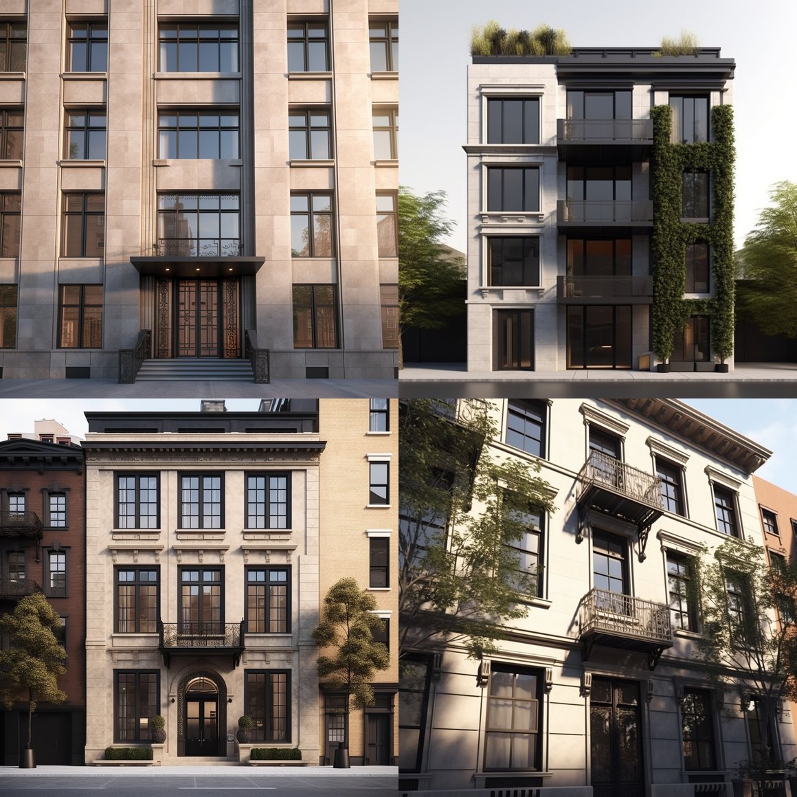 Detailed 4K and HD Virtual Tour of a Luxurious 7-Story Residential Building in West Village, Manhattan with Limestone Facade and Anodized Black Floor-to-Ceiling Windows, Random Terraces and a Welcoming Entrance Canopy with Doorman