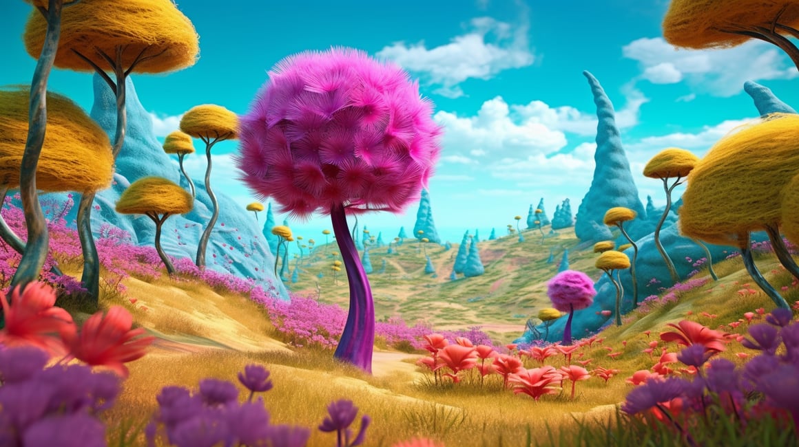 Truffula Trees and Lorax 3D Desktop Wallpaper in 8K