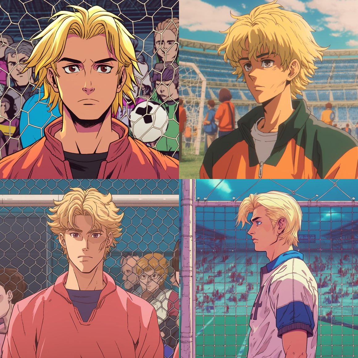 Retro Anime Standoff: The Blond Soccer Goalie's Challenge
