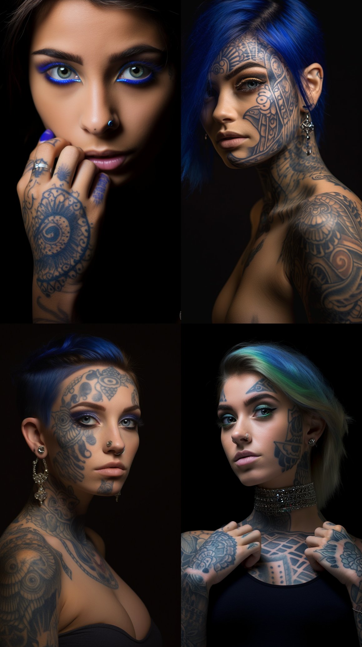 Retrato de una Modelo de Tatuajes en Estudio Oscuro