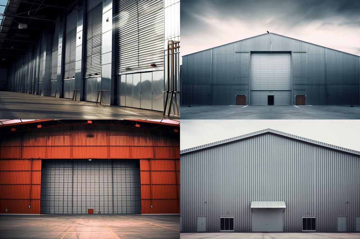 Midday Profile View of an Airport Hangar Metal Wall High Resolution Digital Photography