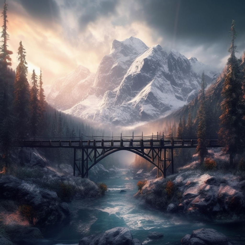 A Stunning Snow-Covered Mountain And Bridge Journey