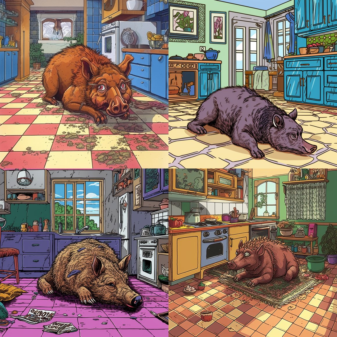 Retro Sci-Fi Animation: Kitchen Odyssey with Wild Boar