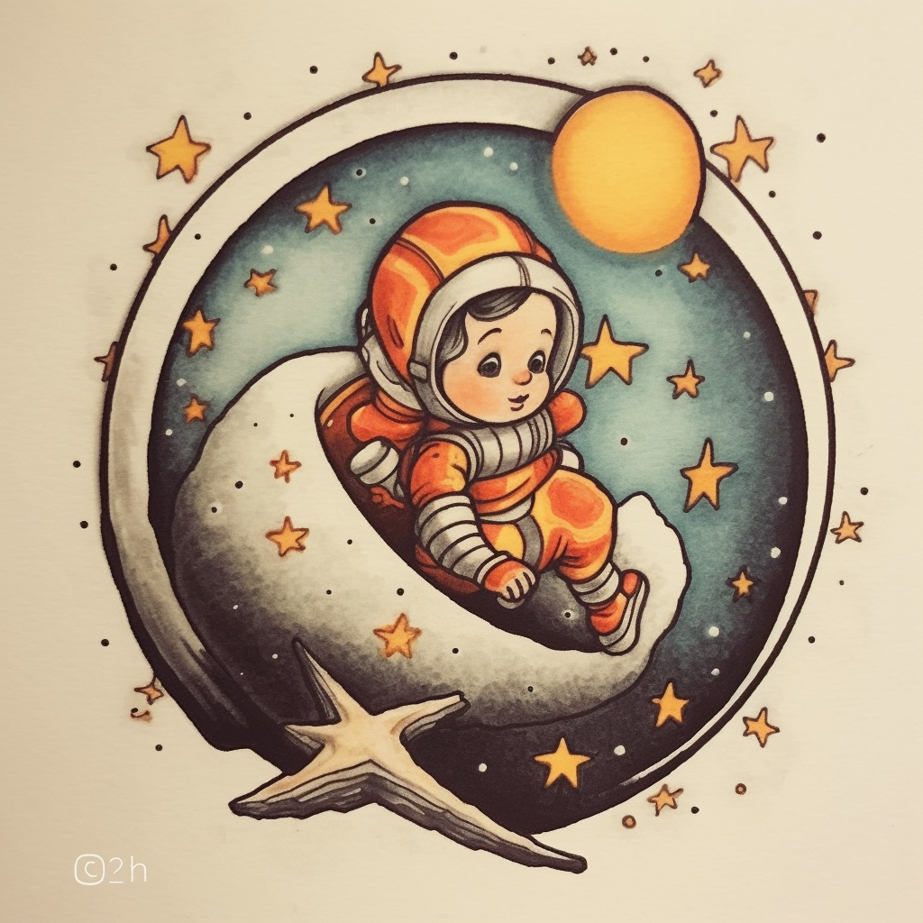 Retro Moonchild Tattoo Design Progress