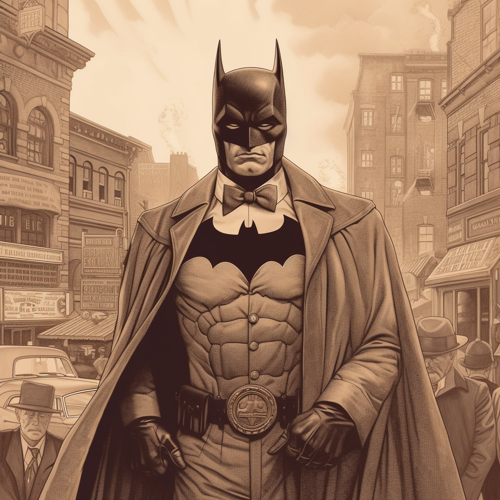 Retro Gotham: 1900s Sepia-Toned Batman Illustration