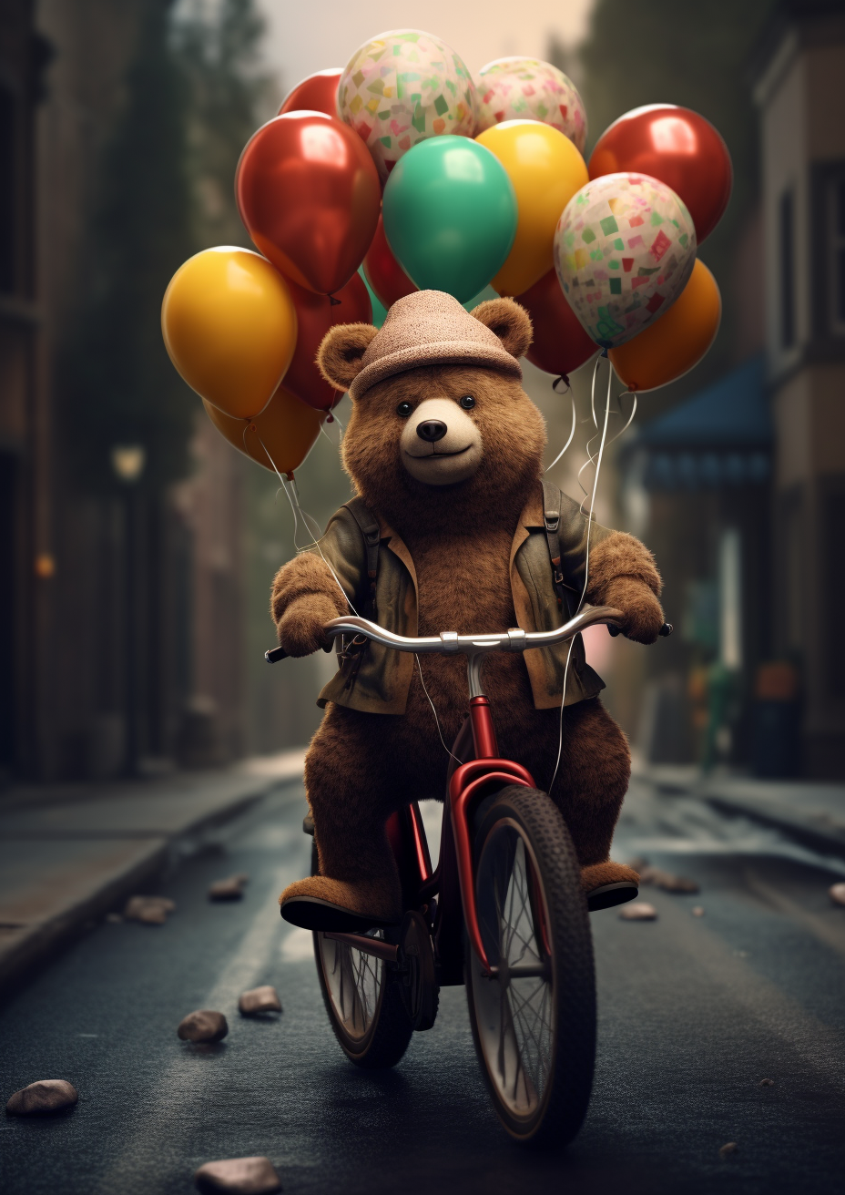 Cinematic Journey: Hyper-detailed Bear on Bike Image