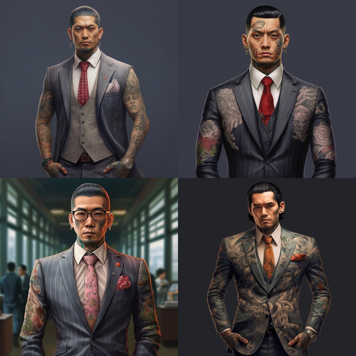 Detailed Journey: The Tattoo-less Yakuza in Cartoon Style