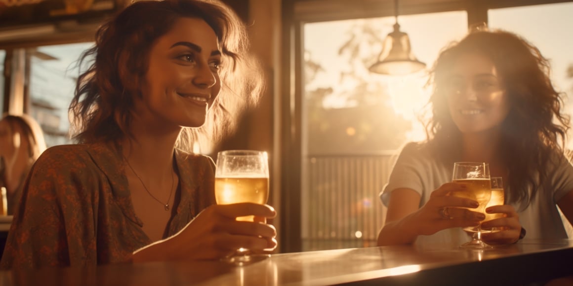 Cinematic Mid-Journey Screenshot from Mike White's 'Three Women Drinking Beer at an Urban Rooftop'