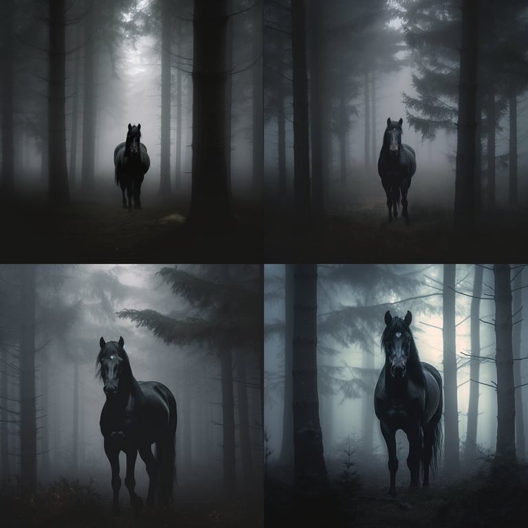 Shadow Steed: An Enigmatic Encounter in the Pine Forest Prompt | NeoPrompt