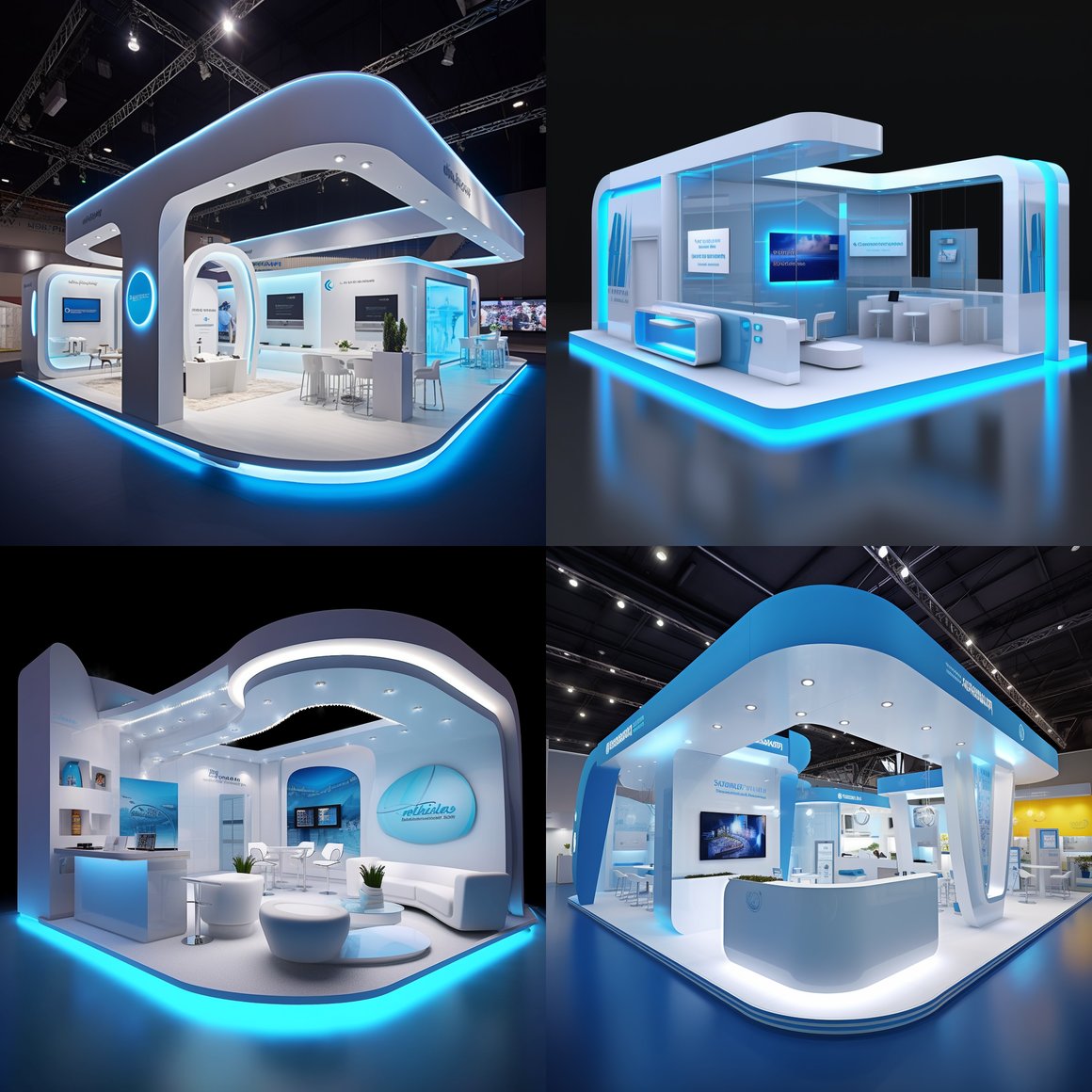 Futuristic Blue-Themed Booth Design with High-Tech Features