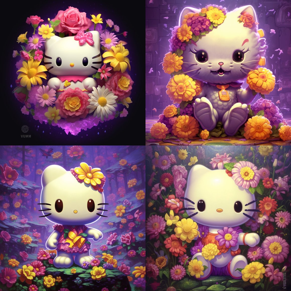 Neon Journey: Hello Kitty's Hyperrealistic Adventure