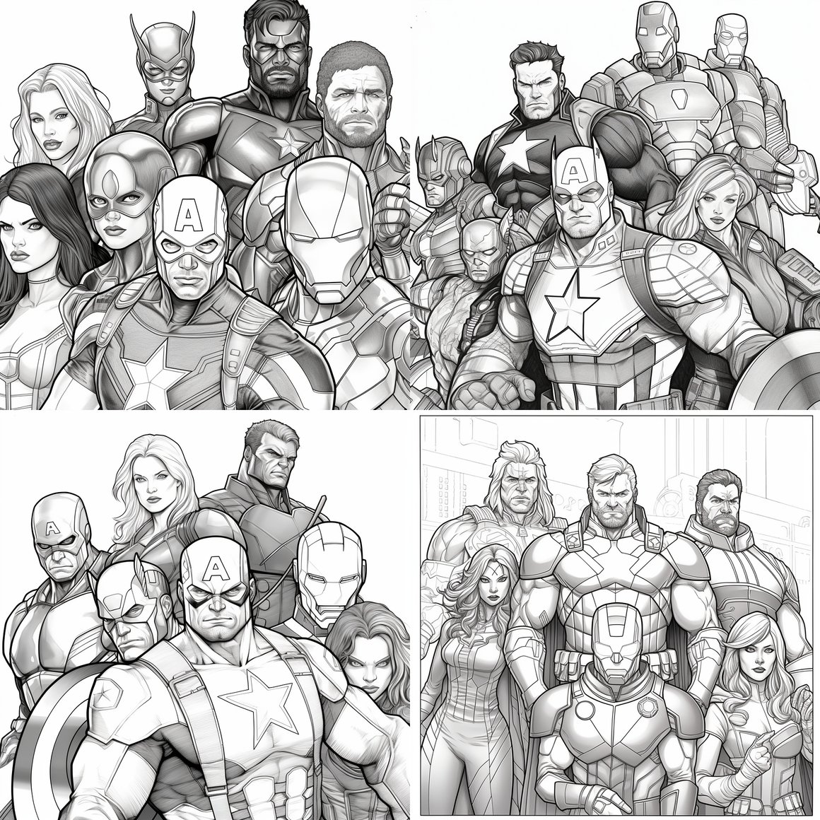 Simple Marvel Characters Printable Coloring Page for Kids