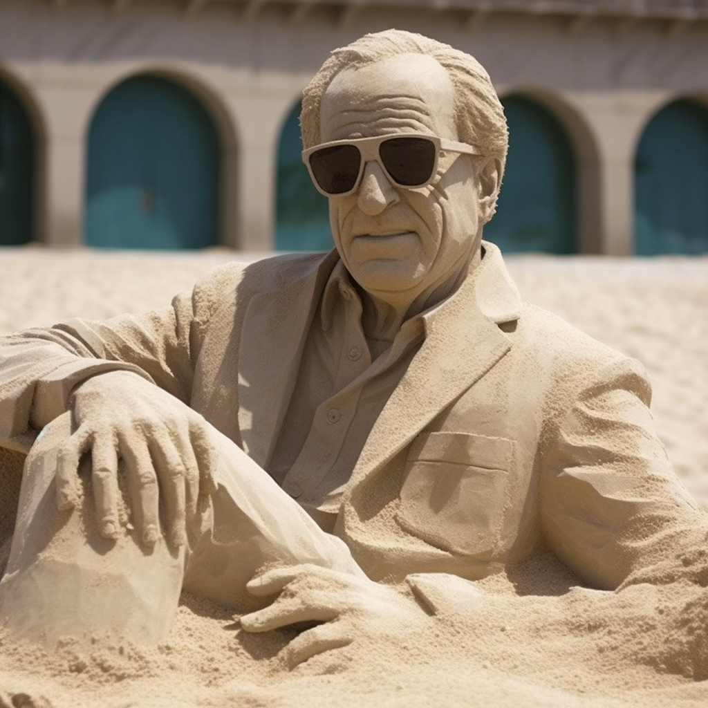 Submerged Presidency: A Sand Sculpture of Joe Biden