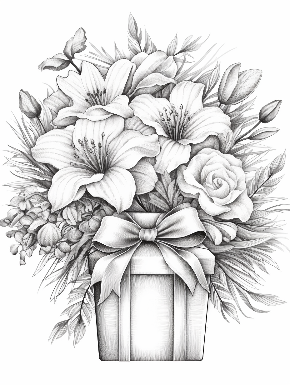 Mid-Trip Floral Coloring Page - White Background (AR 3:4)