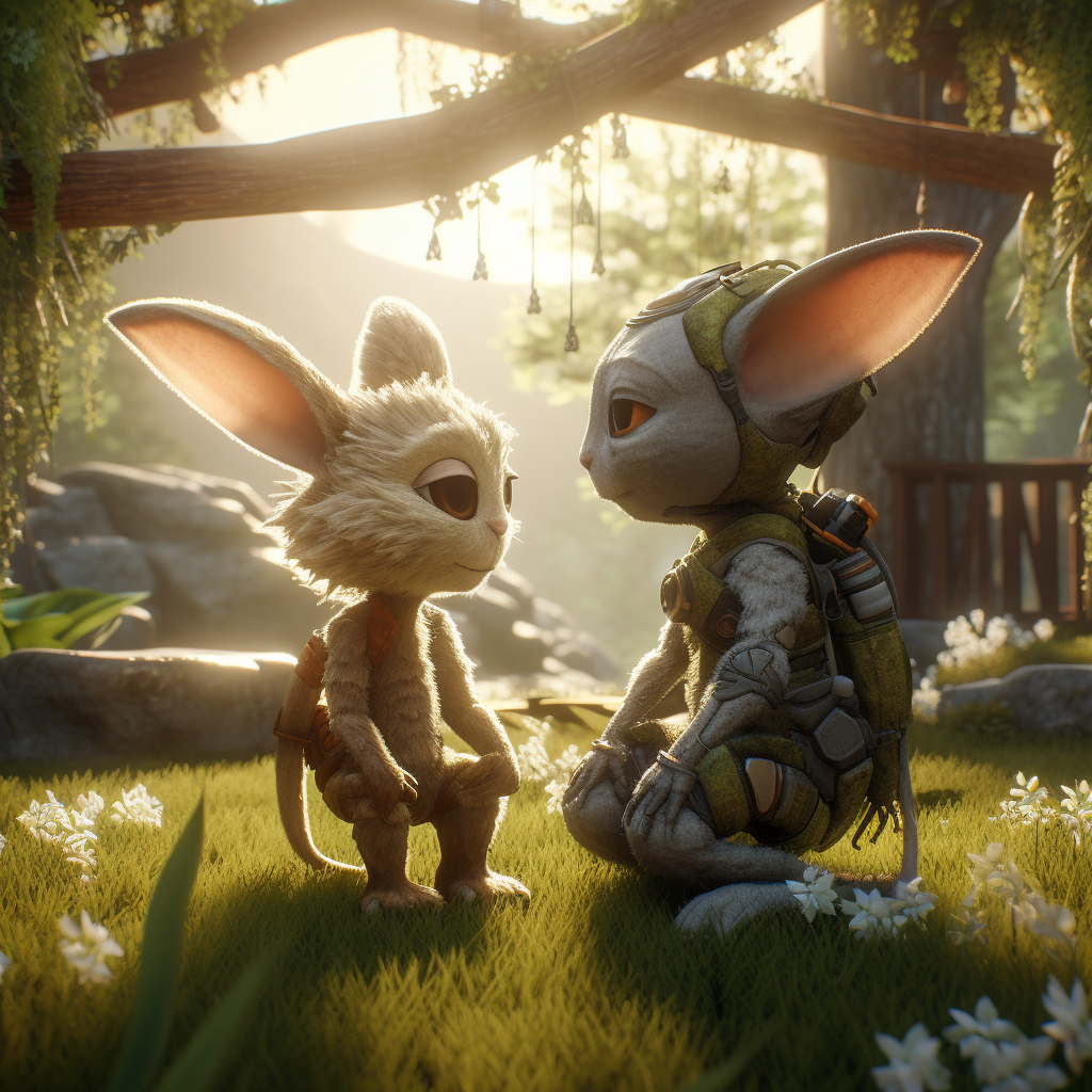 Unreal Engine 5 Encounter of Furry Aliens and Curious Kids