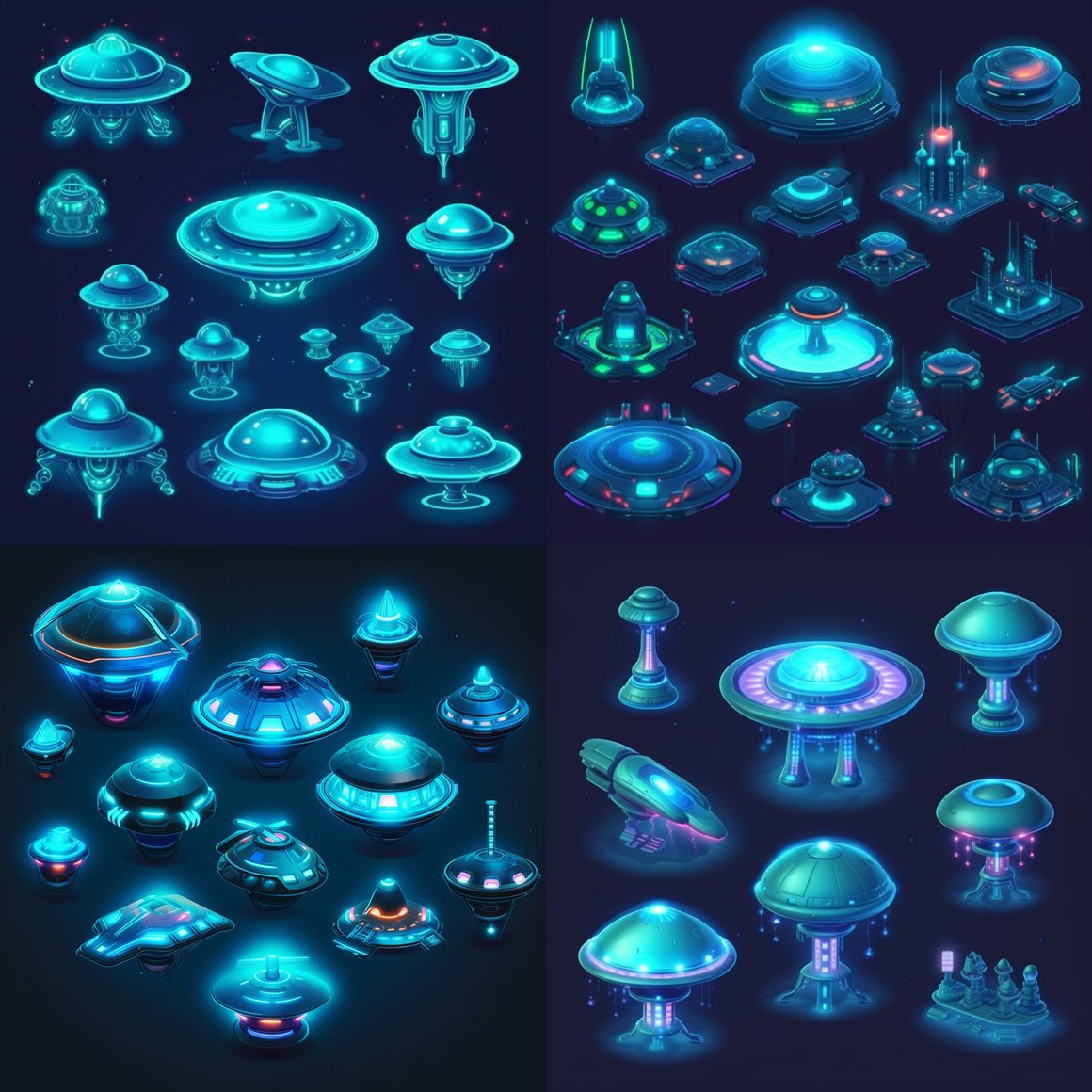 UFO Neon Blue Isometric Sprite Sheet Update