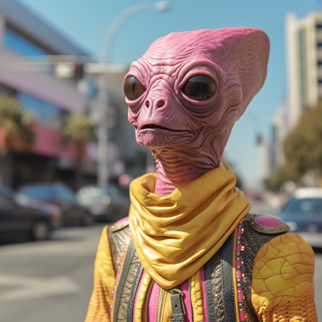 Retro Sci-fi Alien Encounter in the Streets of Los Angeles