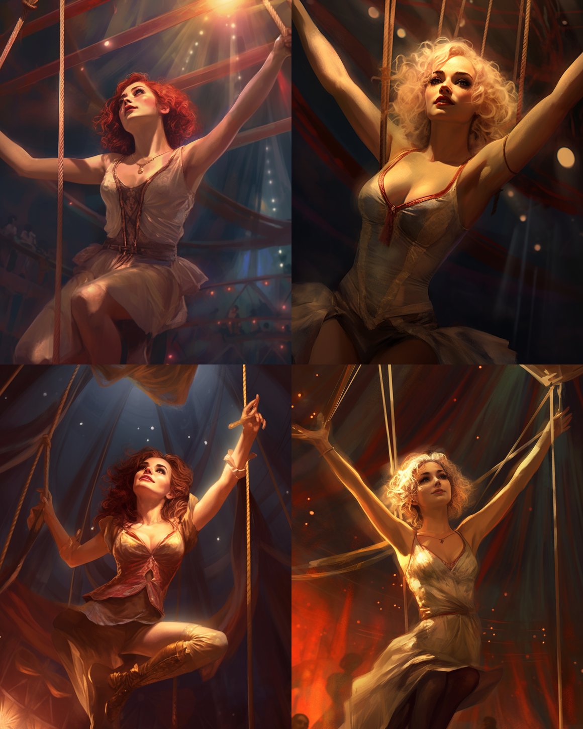 Circus Euphoria: Trapeze Artist Mid-Flight in Bowater Style