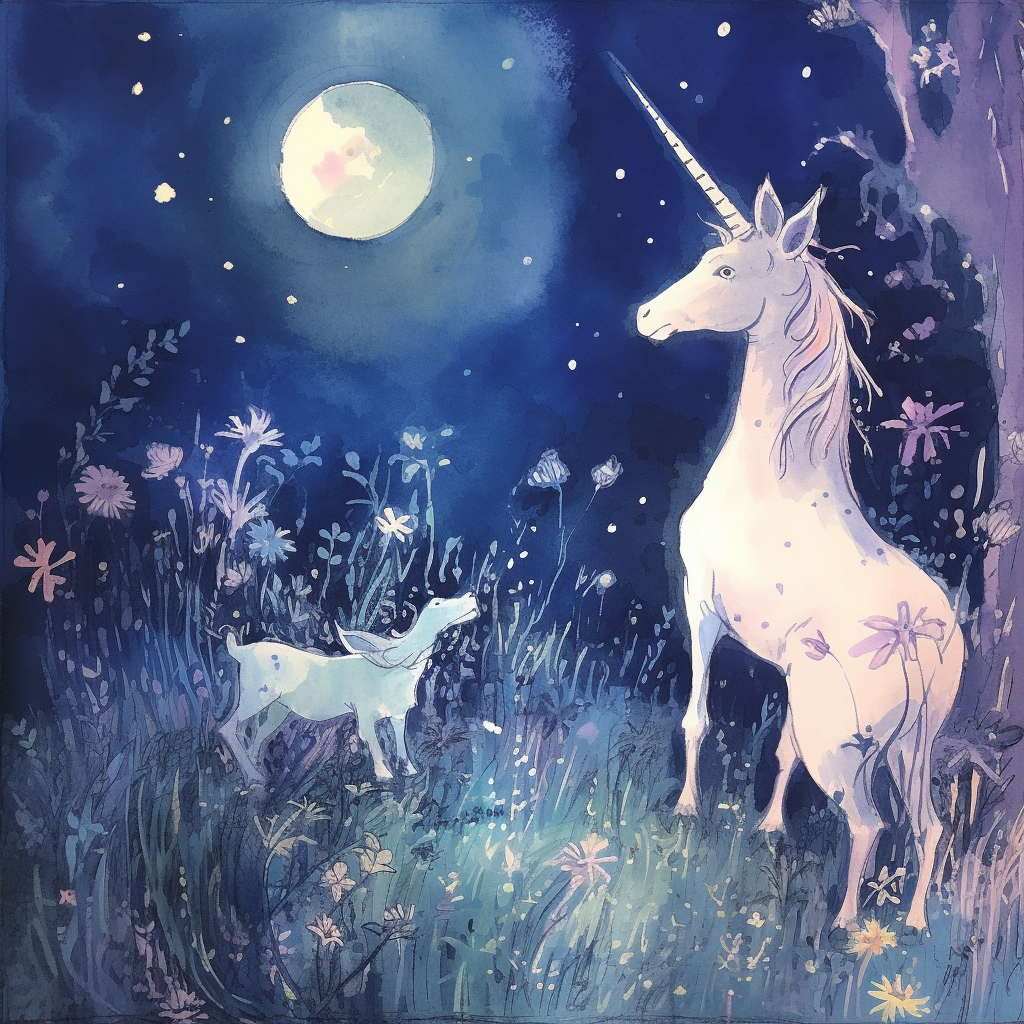 Midnight Enchantment: Unicorn Meets Cat in Moonlit Amnesty
