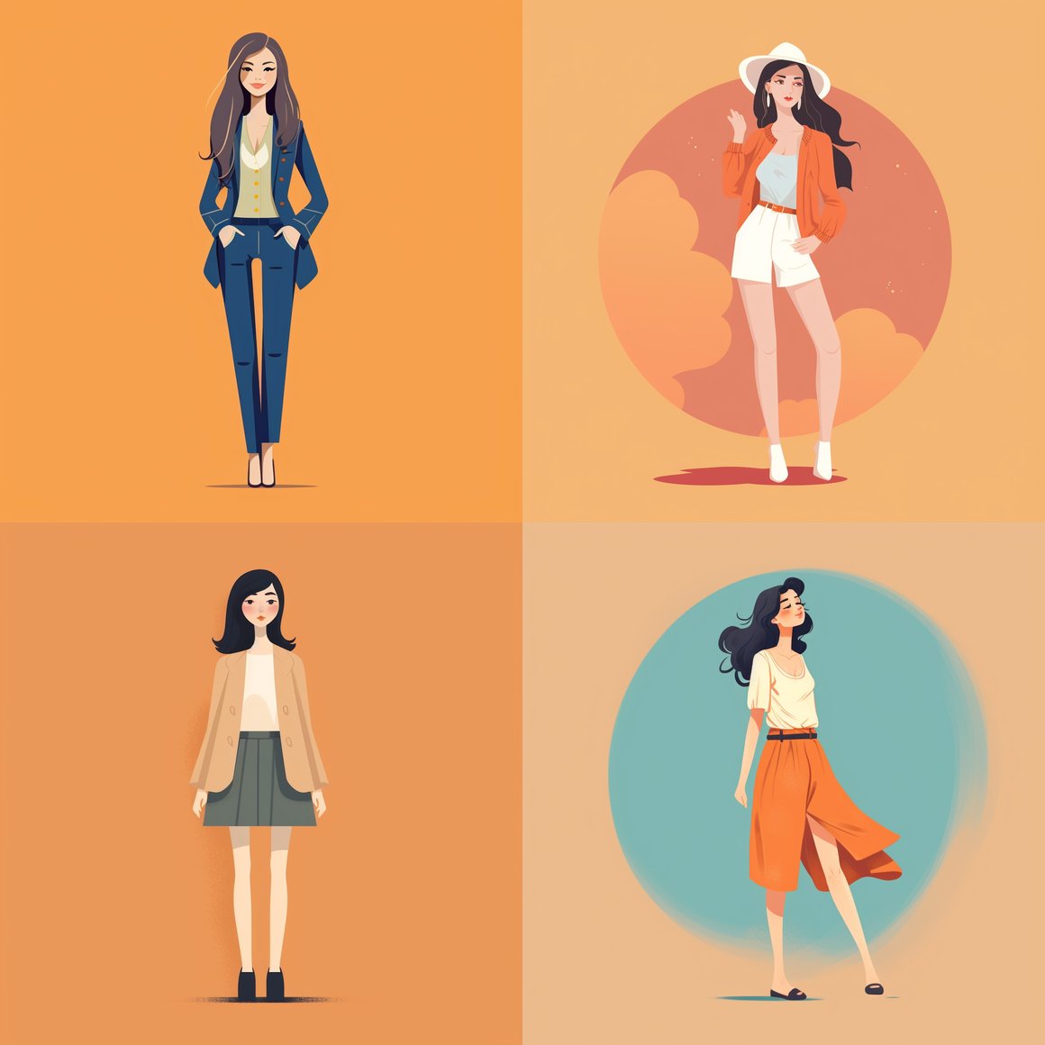 Mid-Travel Fashionista: A Stylish Flat Illustration