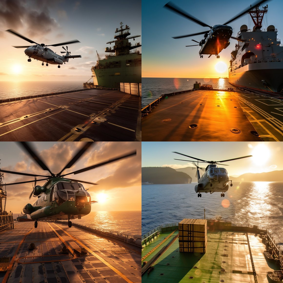 Sunlit Arrival: Helicopter Landing on a Moving Cargo Ship