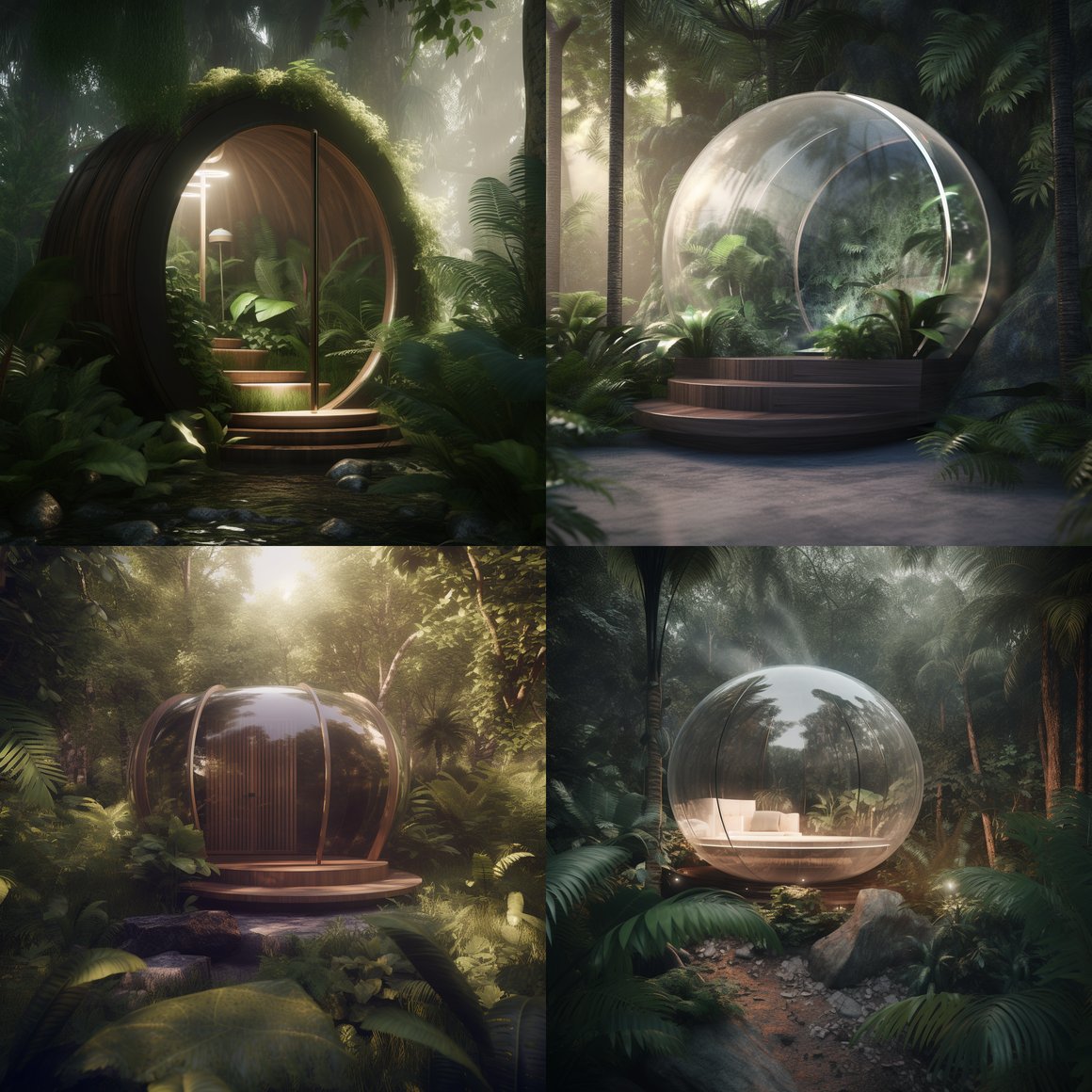 3D Render of Crystal Sauna in Jungle Spa Mid-Design Checkpoint