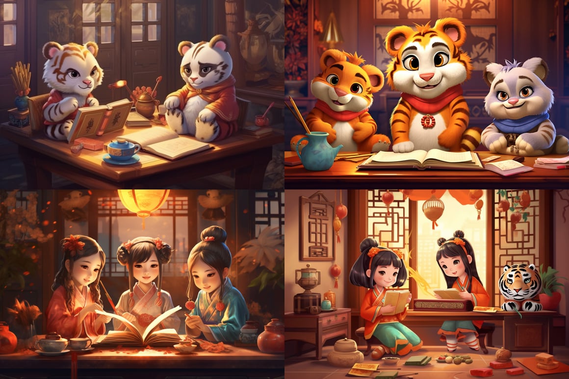 Chinese Tigers Learning Ancient Tongue Poster