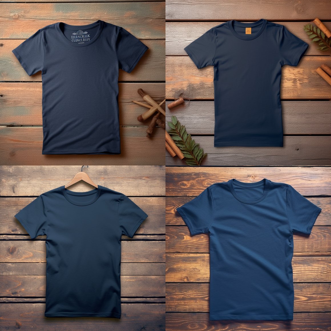 Navy Bella Canvas T-Shirt Mockup on Wooden Surface