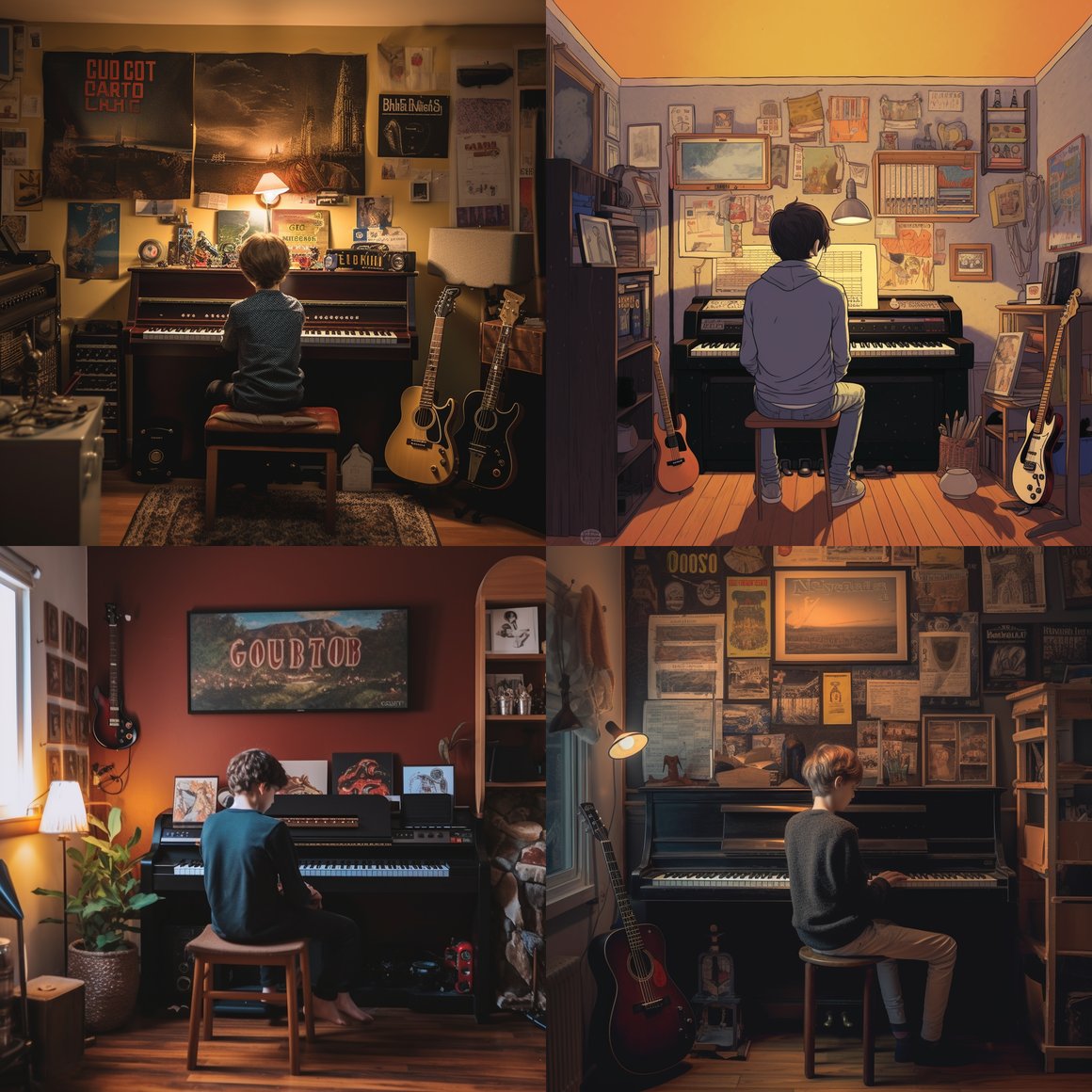 A Teenager's Melody Amidst Classic Rock Memorabilia