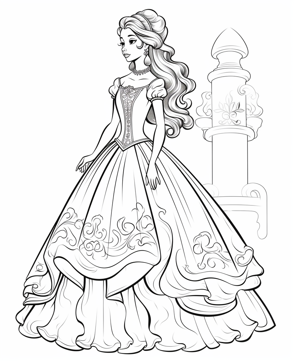 Princess Cartoon Style Coloring Page for Children