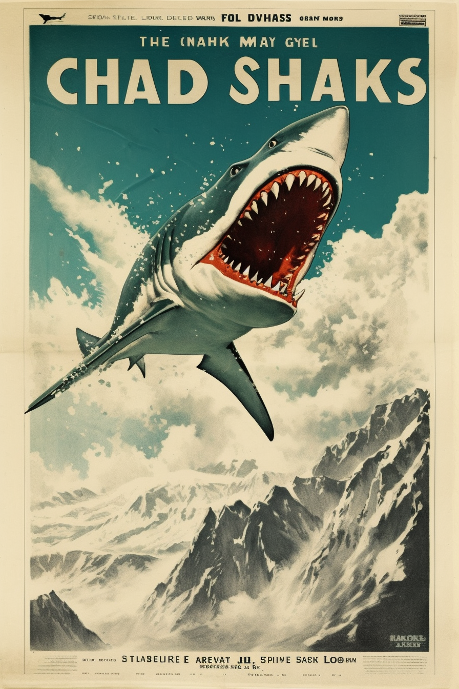 Retro Splash: Shark Attack over the Snow Peaks