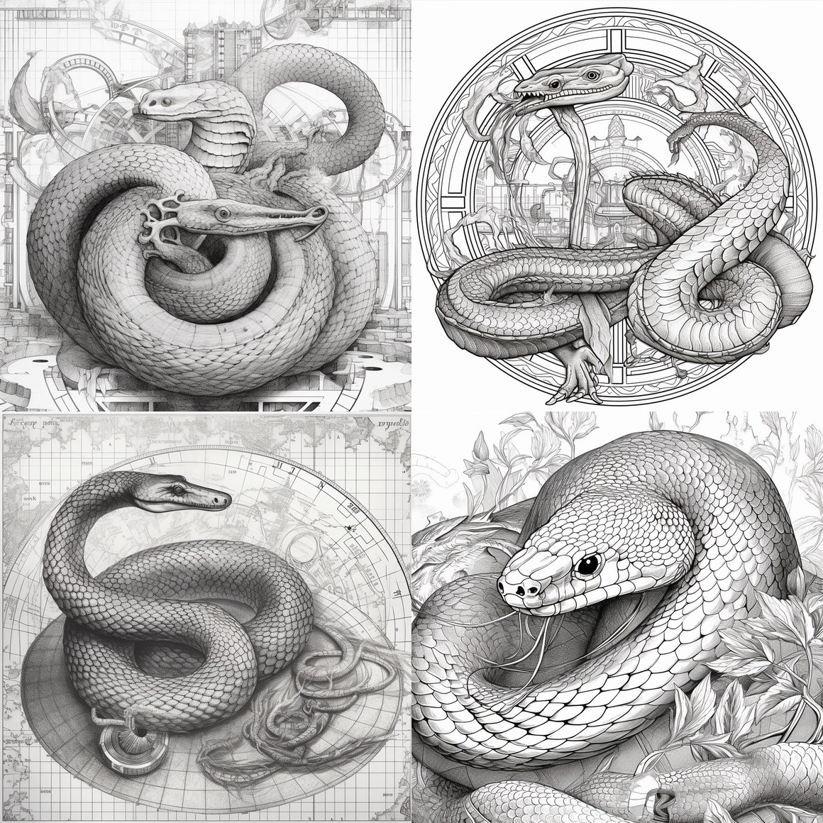 Halfway Through: Vintage Snake Flow Diagram Coloring Page