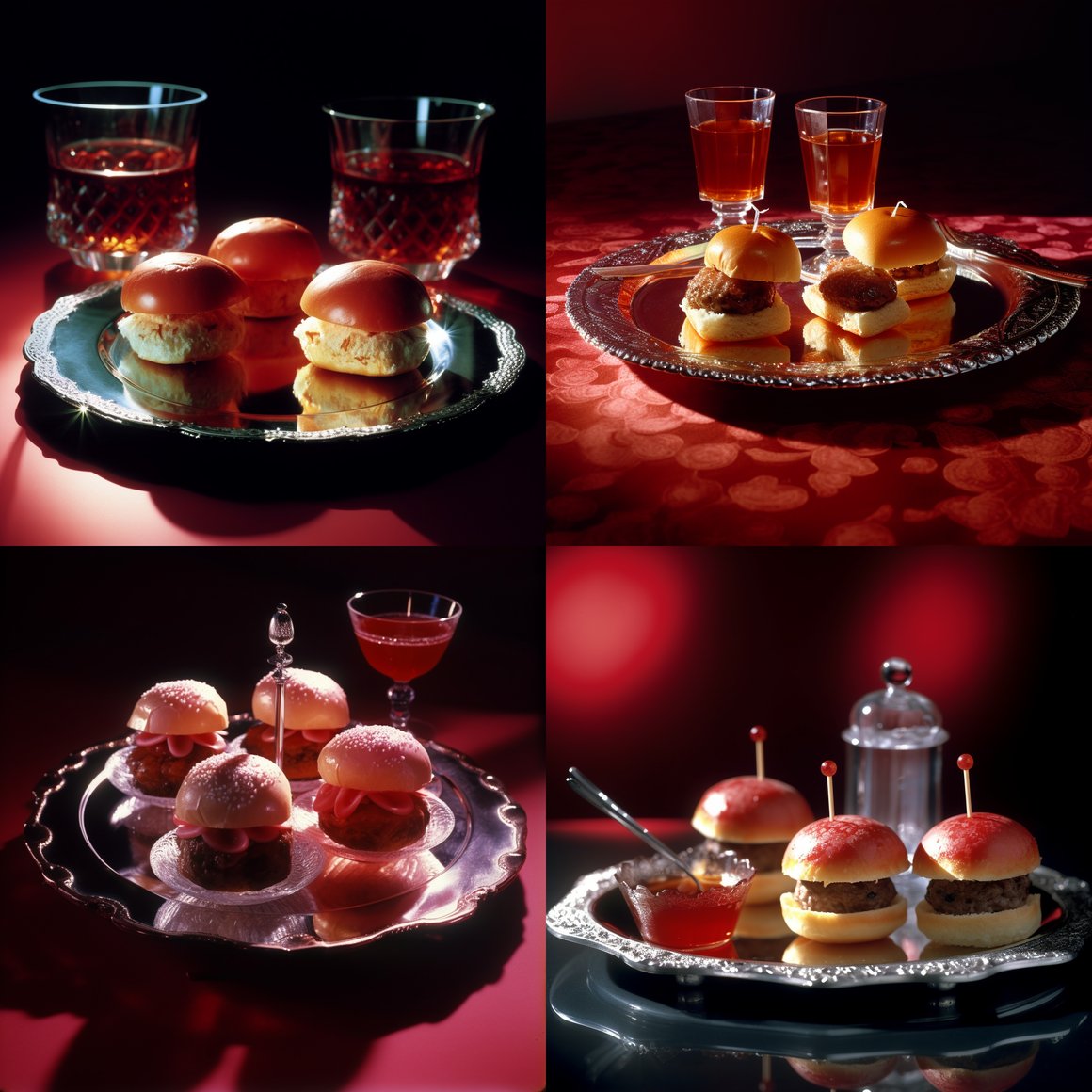 Retro Glam Photorealistic Journey of Tea Time Mini Sliders