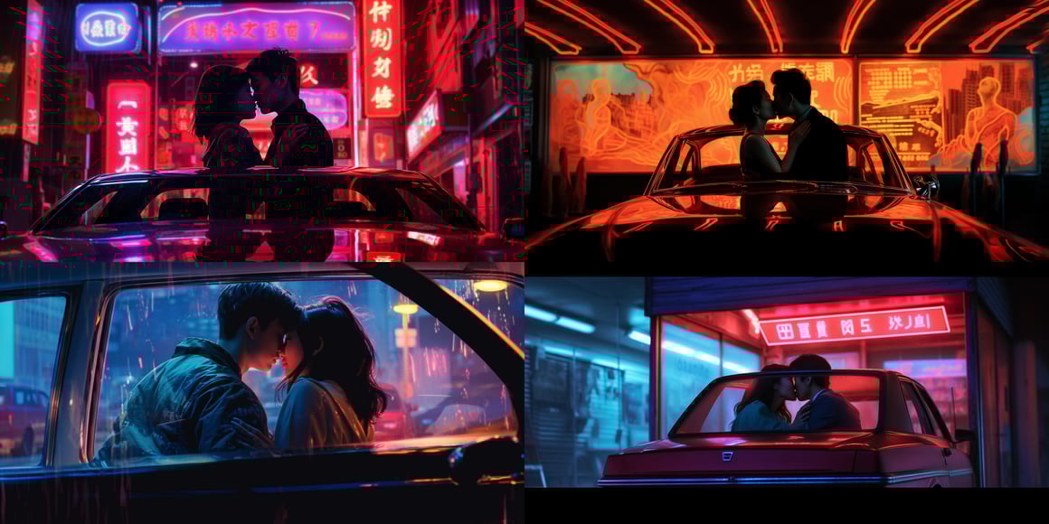 Neon Love: A Mid-Journey Scene
