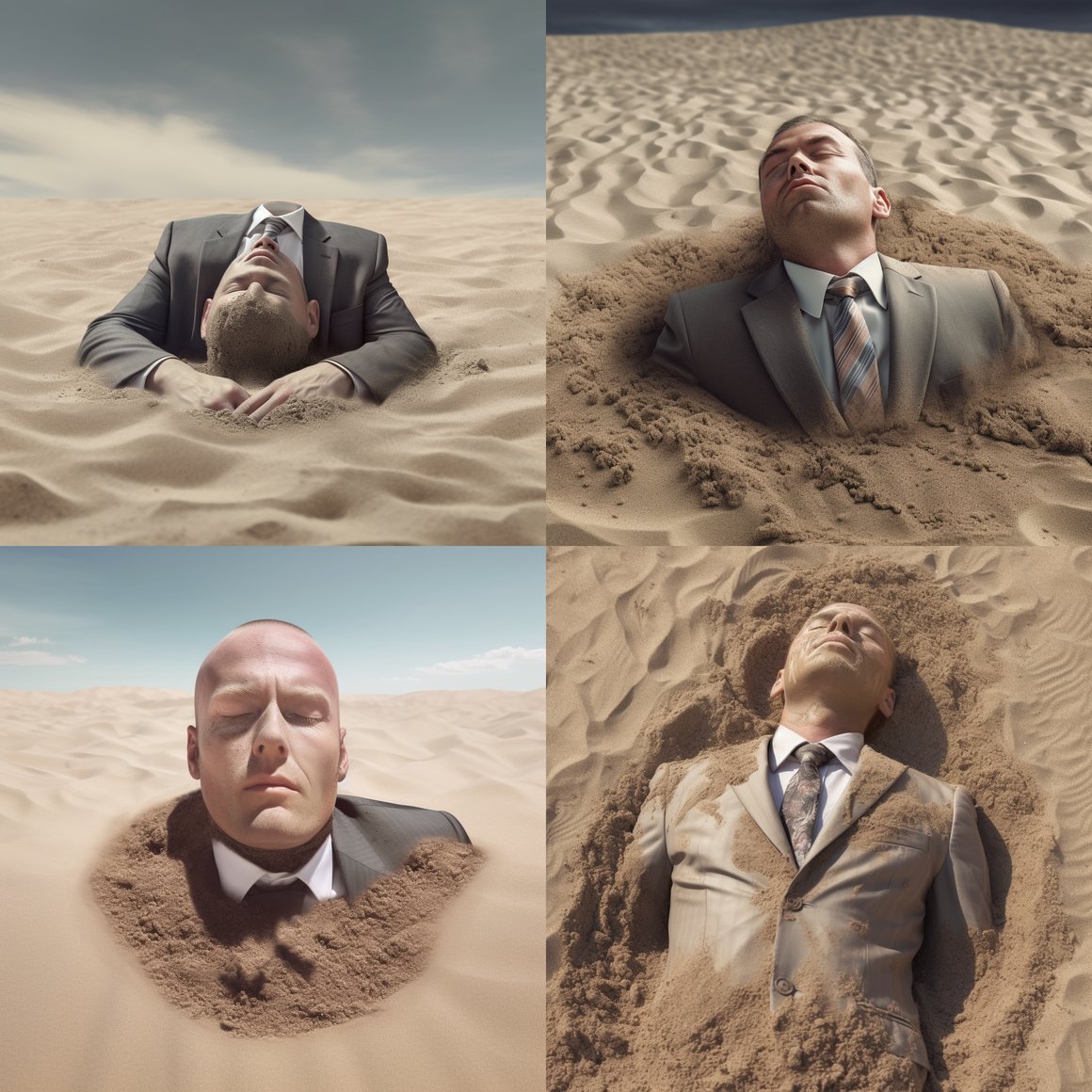 Submerged in Sand: A Businessman's Surreal Mid-Travel Tale