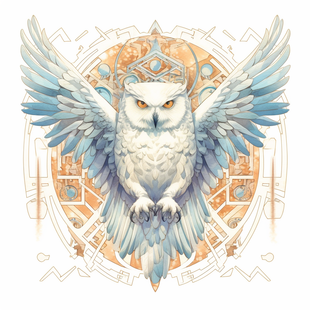 Art Nouveau Inspired Snowy Owl Mid-Journey Illustration v 5.1