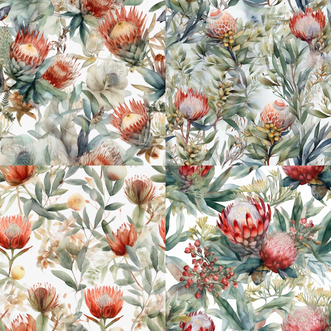 Reversible Australiana Native Floral Watercolour Pattern Journey - Version 5