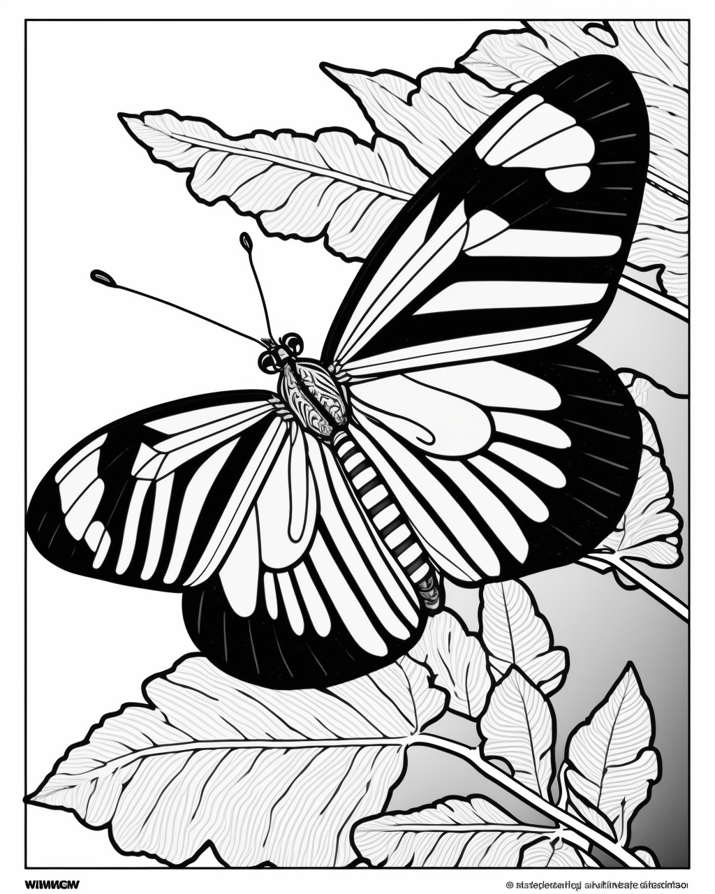 Cartoon Zebra Longwing Butterfly Coloring Page for Kids