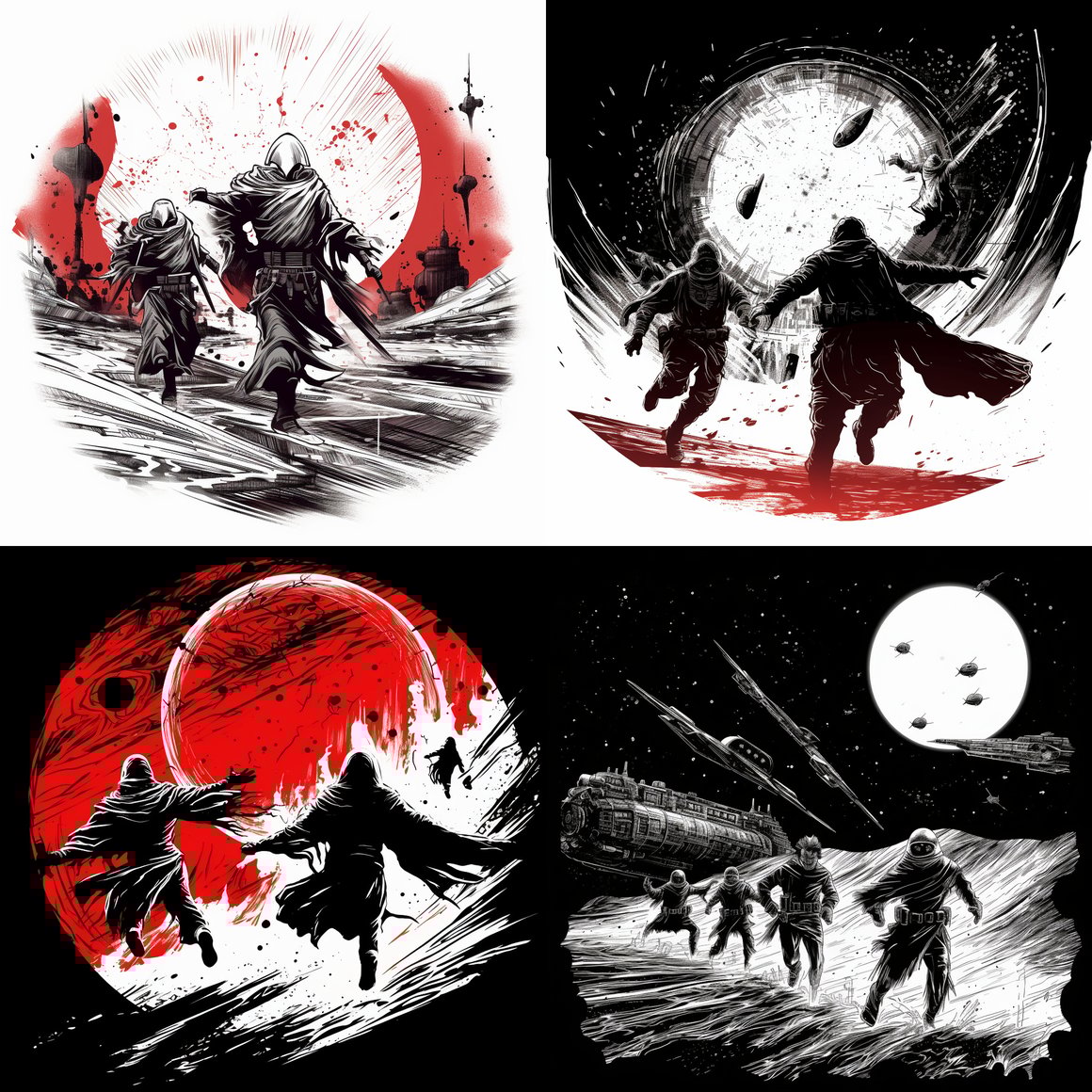 Clash of Fates: Intergalactic Showdown in Monochrome
