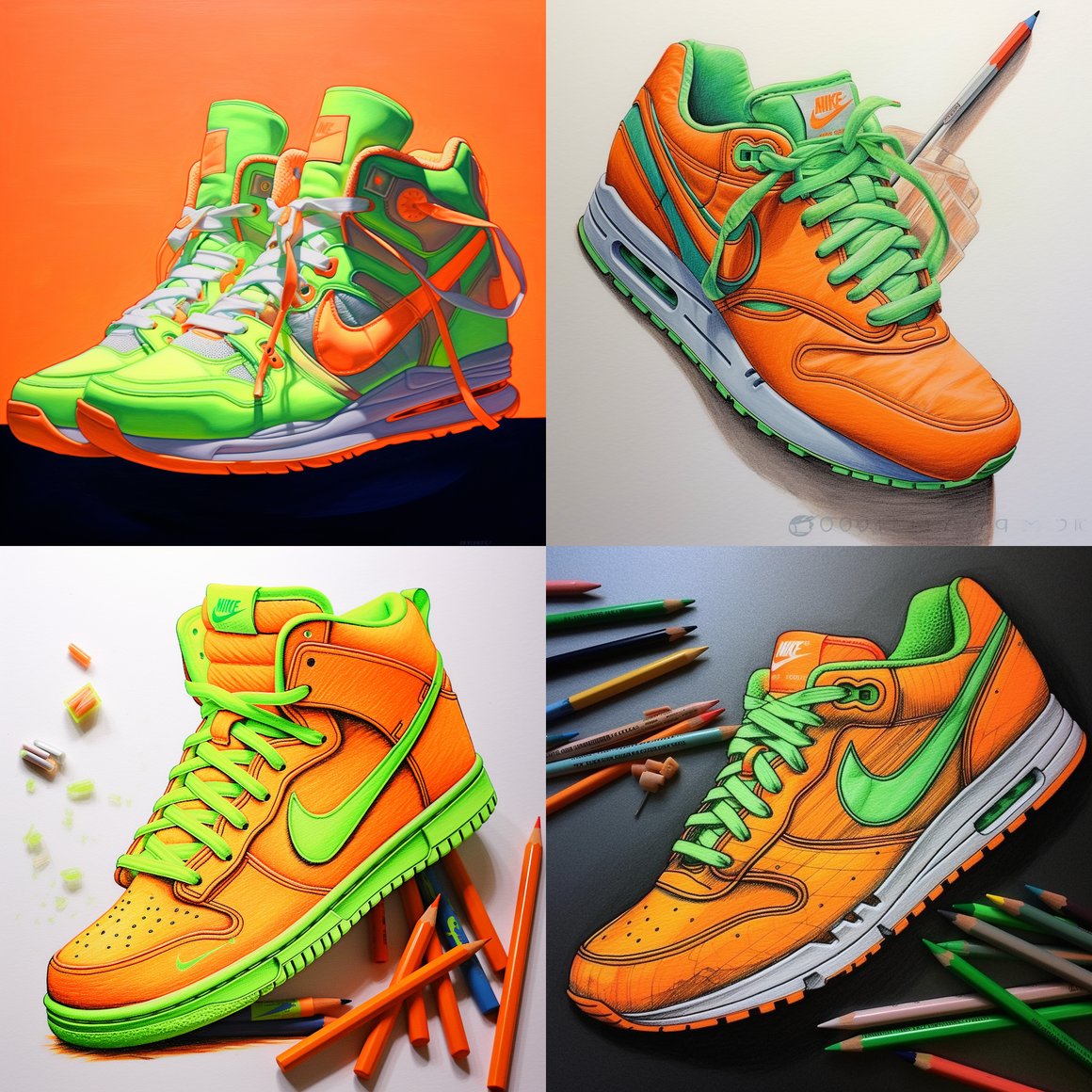 Neon Orange and Green Nike with a Miniature Piano Symbol