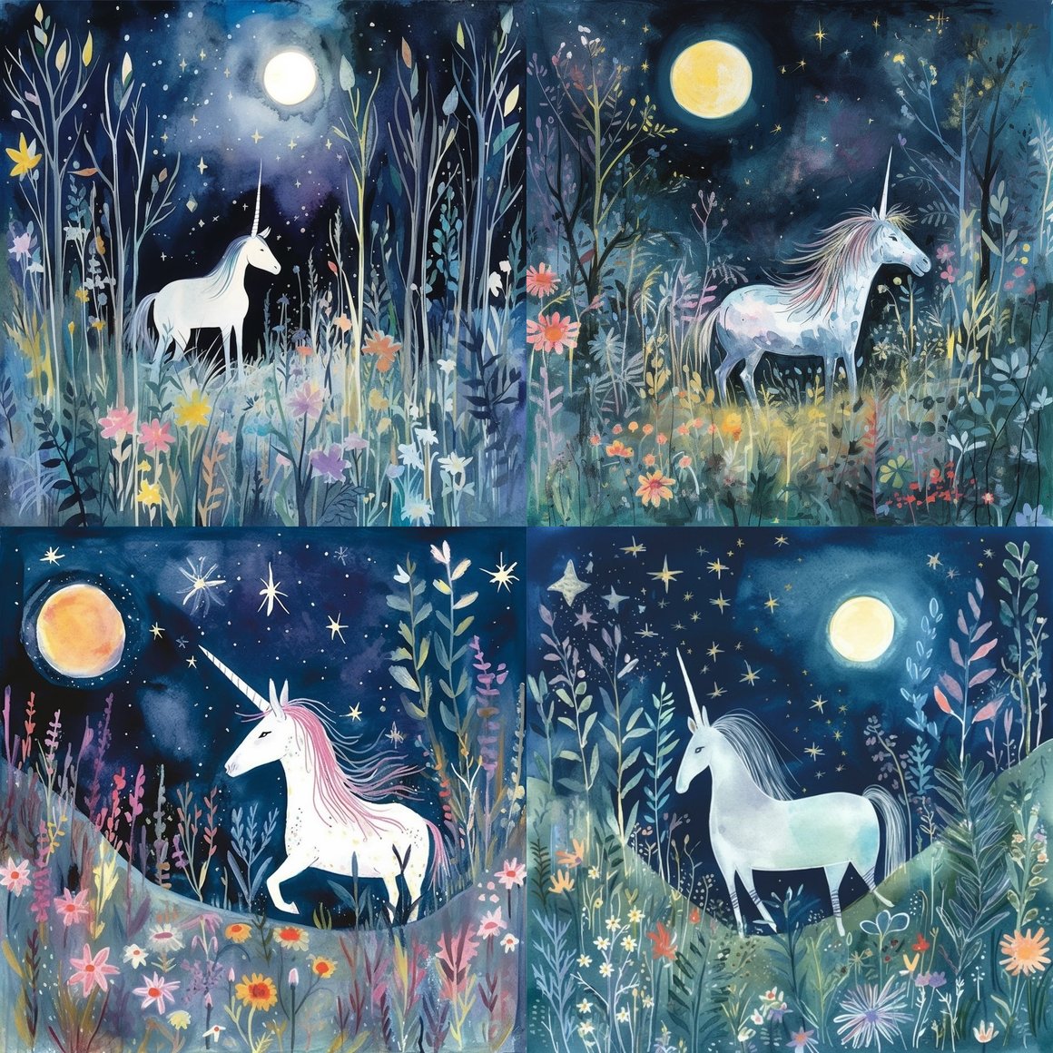 A Unicorn's Moonlit Soiree in Quentin Blake's Enchanted Garden