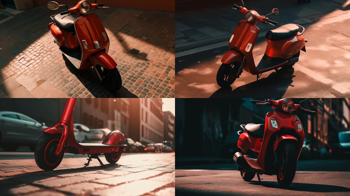 Midday Electric Scooter Journey in Vibrant Red Hues