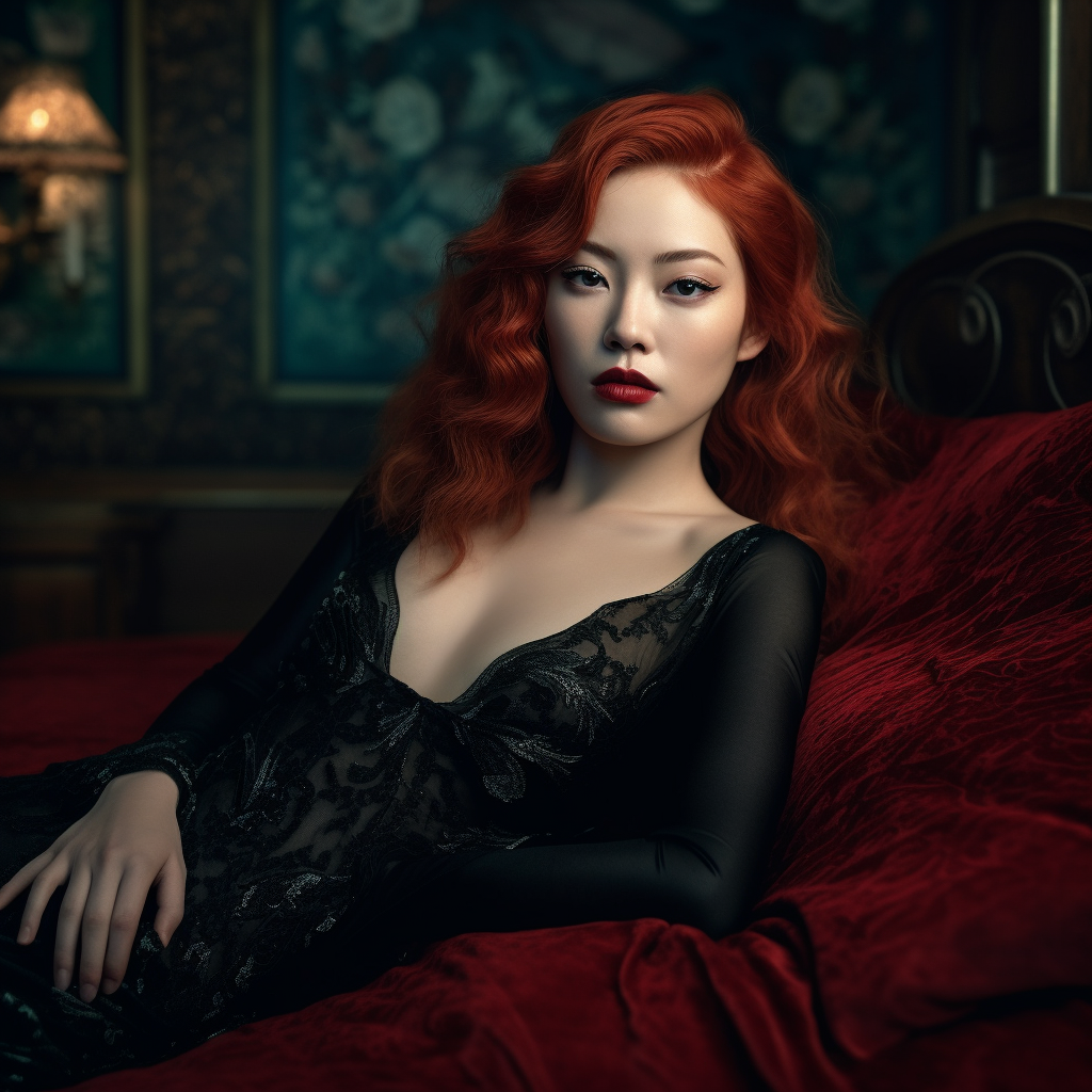 Art Nouveau-Inspired Chinese Beauty in Midnight Black Gown