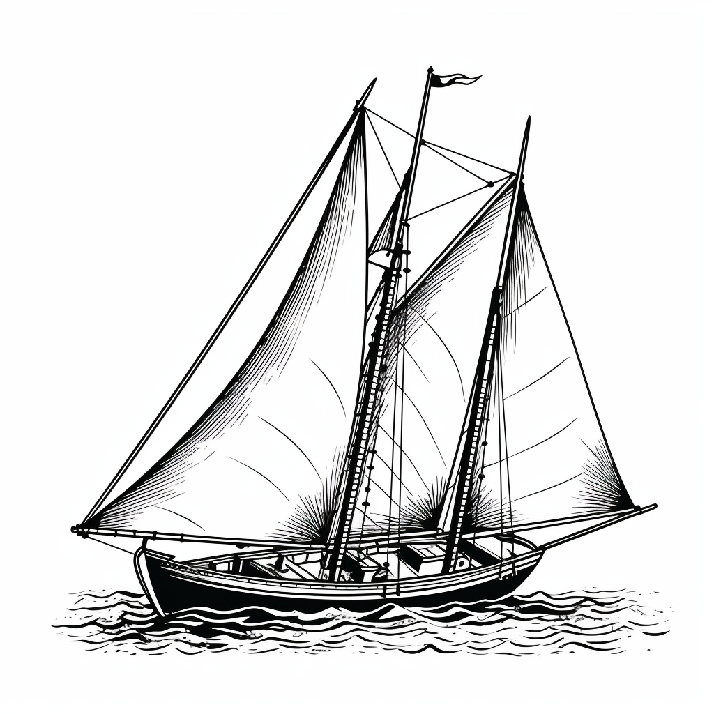 Mid-Travel Vector Illustration of Shooner Sail Boat