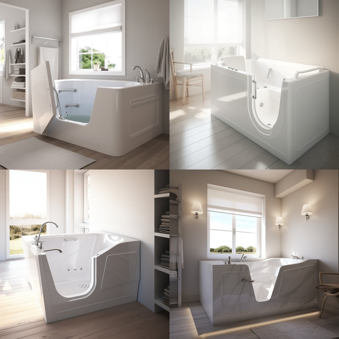A Sunlit, White Modern Walk-In Tub Suitable for Seniors - Version 5