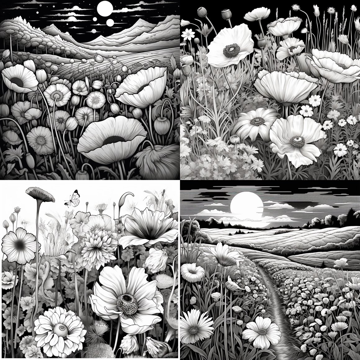 Detailed Floral Field Ink Journey