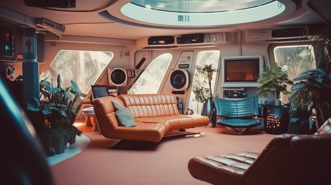 Retro-Futuristic Spaceship Voyage: A Cinematic Portrait