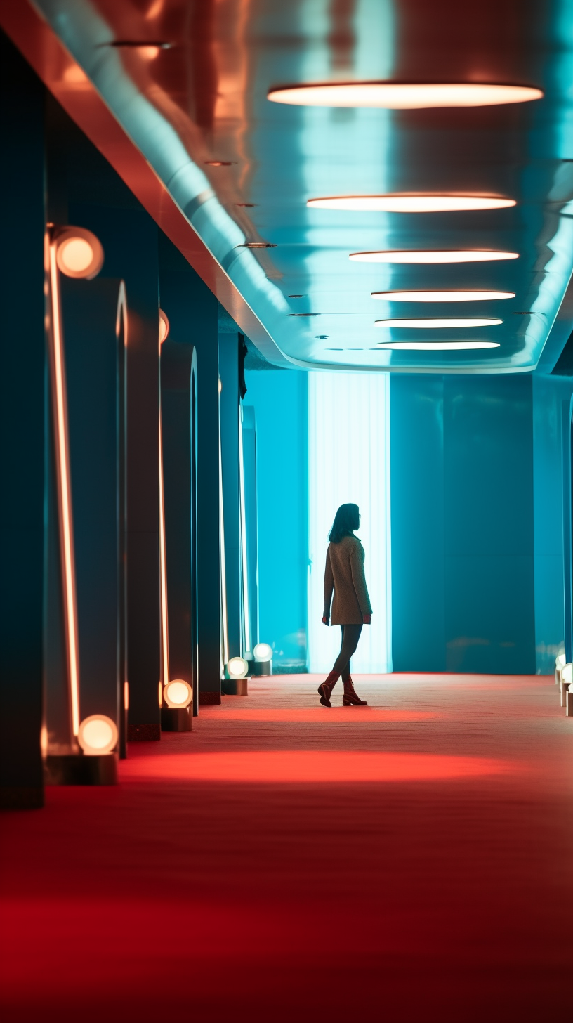 Retrofuturistic Spaceship Walk: A Cinematic Still