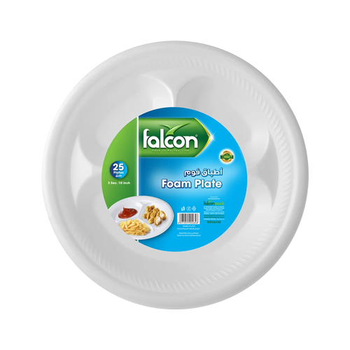Foam Plate with 3  Compartments, Round Shape, 