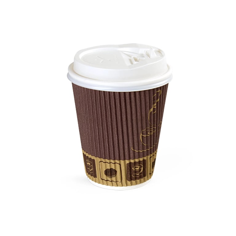 Ripple Paper Cup with Lid (12 Oz, Brown Color)